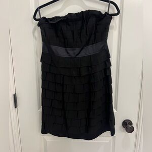 Phoebe Couture Black Strapless Ruffled Cocktail Dress